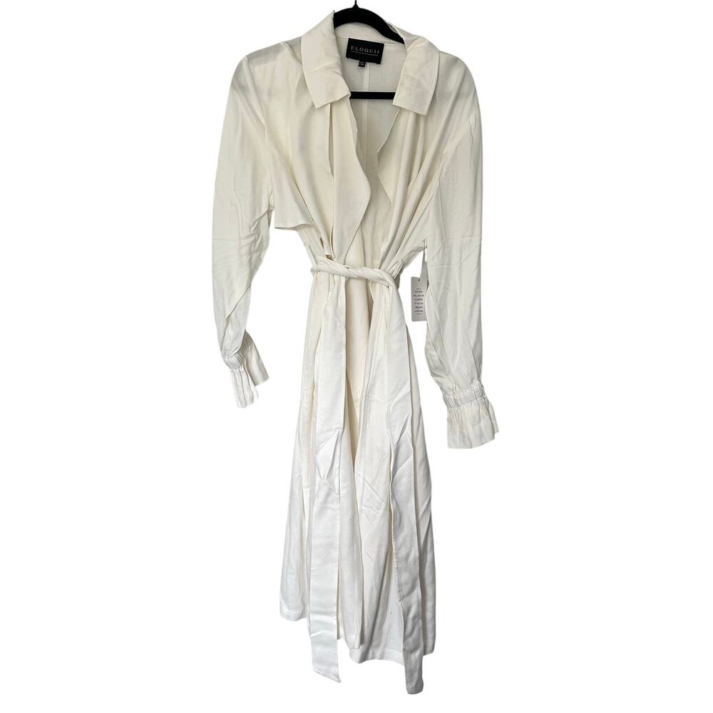 Eloquii 14/16 NWT White Belted Trench Duster Jacket Statement Sleeve